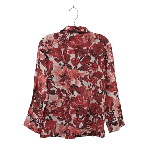 The Lazy Poet Long Sleeve Pajama Set Top & Pants Small Linen Emma Flowers Red - Picture 3 of 7